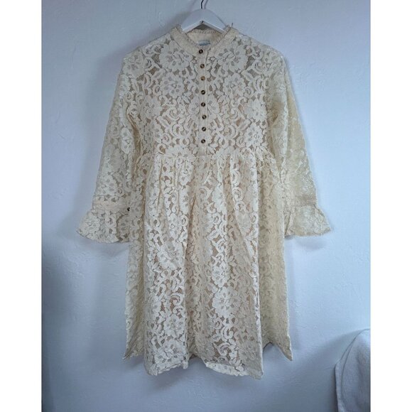Sundance Womens Ivory Lace Victoria Babydoll Dress Small Long Flare Sleeve NWOT - Picture 1 of 9